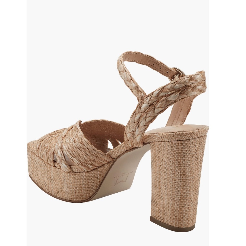 Marc Fisher LTD Chela Platform Raffia Sandals Medium Natural Tan Women’s Size 11 - Picture 8 of 14